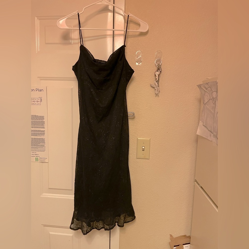Vintage Y2K black beaded pencil midi dress M